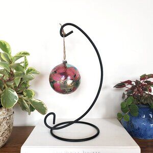 Vintage Hand Blown Iridescent Purple Glass Hanging Ball Ornament